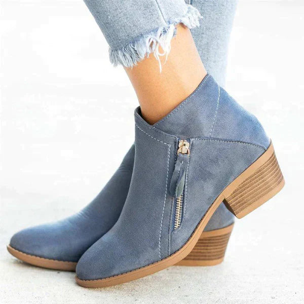 Marivelle™ | Dames Suède Enkellaarsjes met Hak | Comfortabele Herfstboots met Rits en Decoratieve Kwast