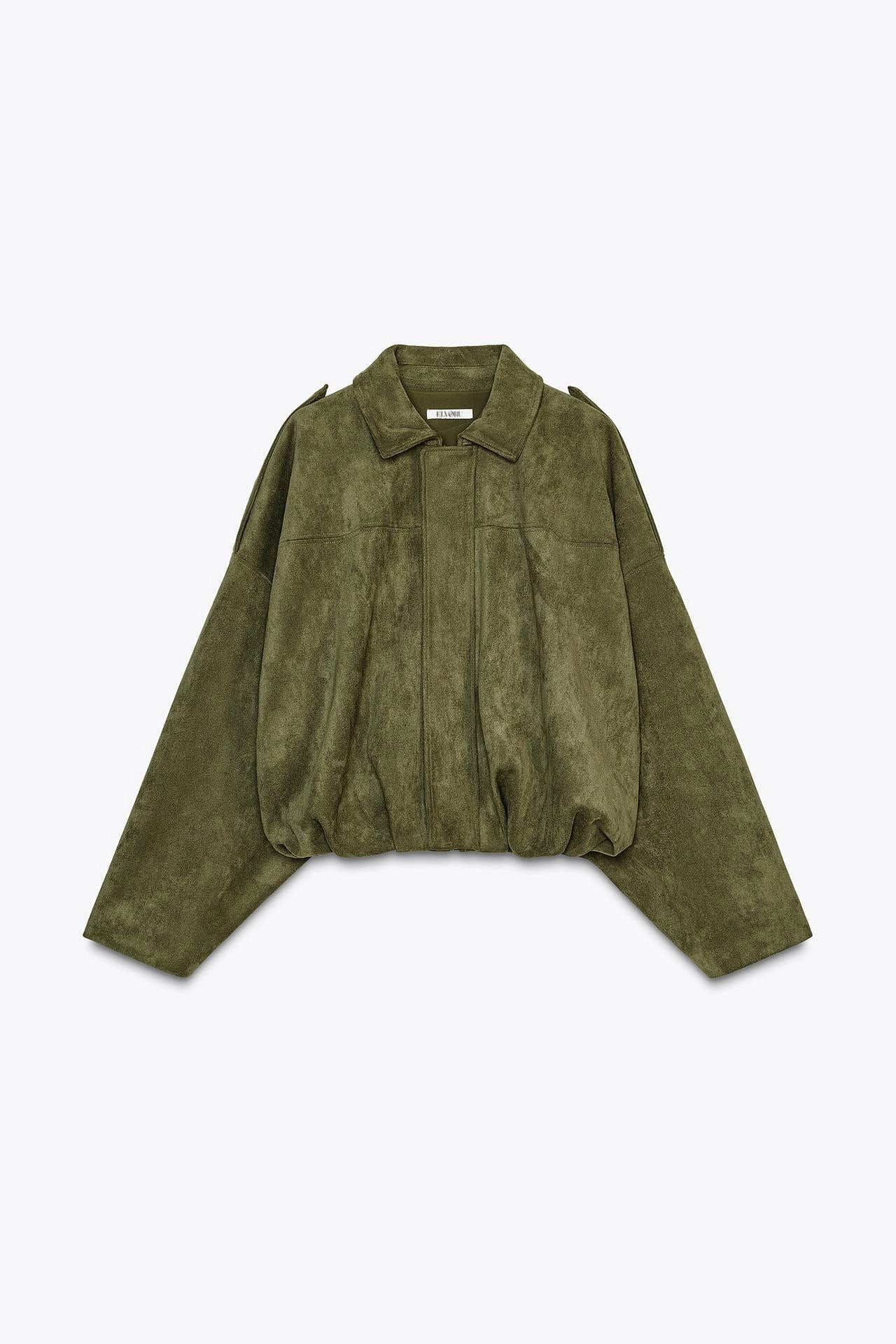 Rey | Oversized Cropped Jas Dames | Olijfgroen | Suède-Look | Streetwear & Casual | Lente & Herfst Overgangsjas