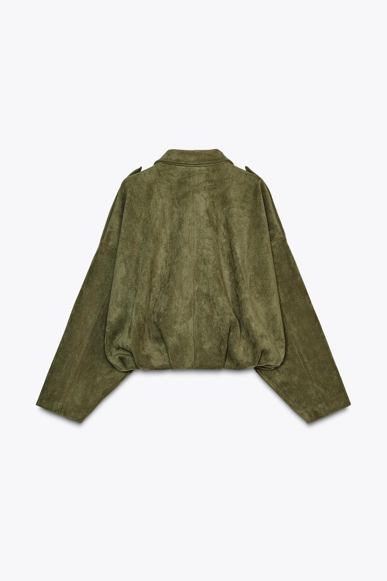 Rey | Oversized Cropped Jas Dames | Olijfgroen | Suède-Look | Streetwear & Casual | Lente & Herfst Overgangsjas