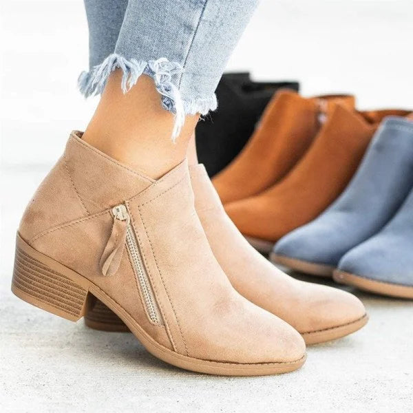 Marivelle™ | Dames Suède Enkellaarsjes met Hak | Comfortabele Herfstboots met Rits en Decoratieve Kwast