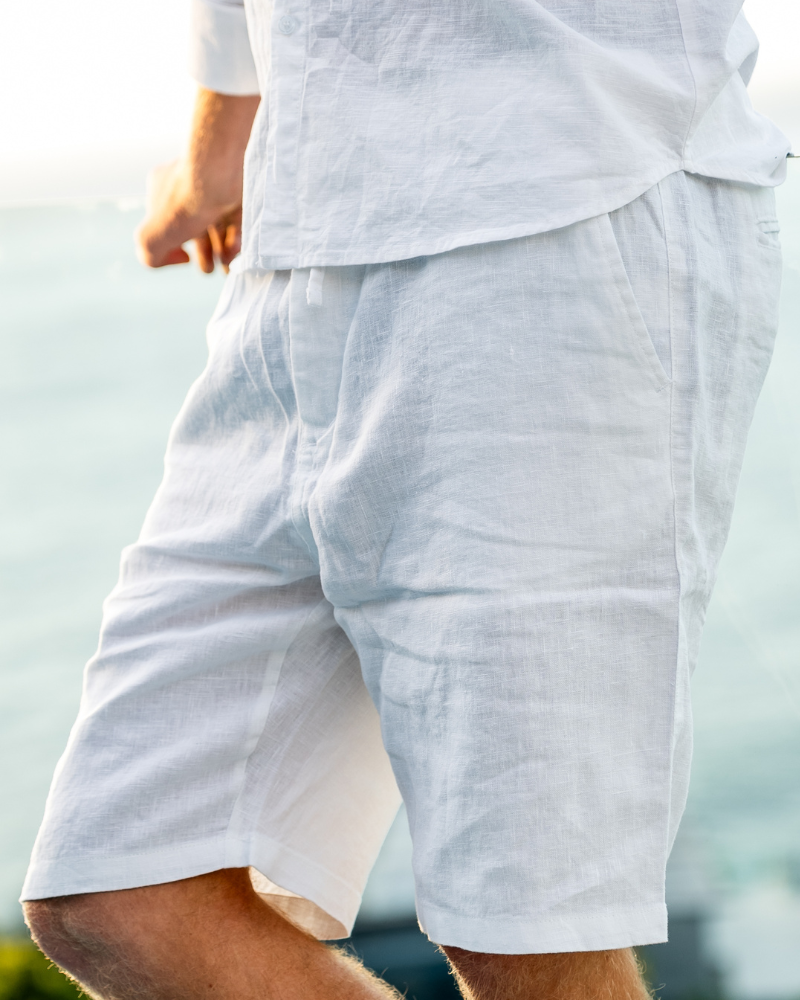 Nereo | Linnenlook Zomershort Heren met Elastische Taille & Steekzakken