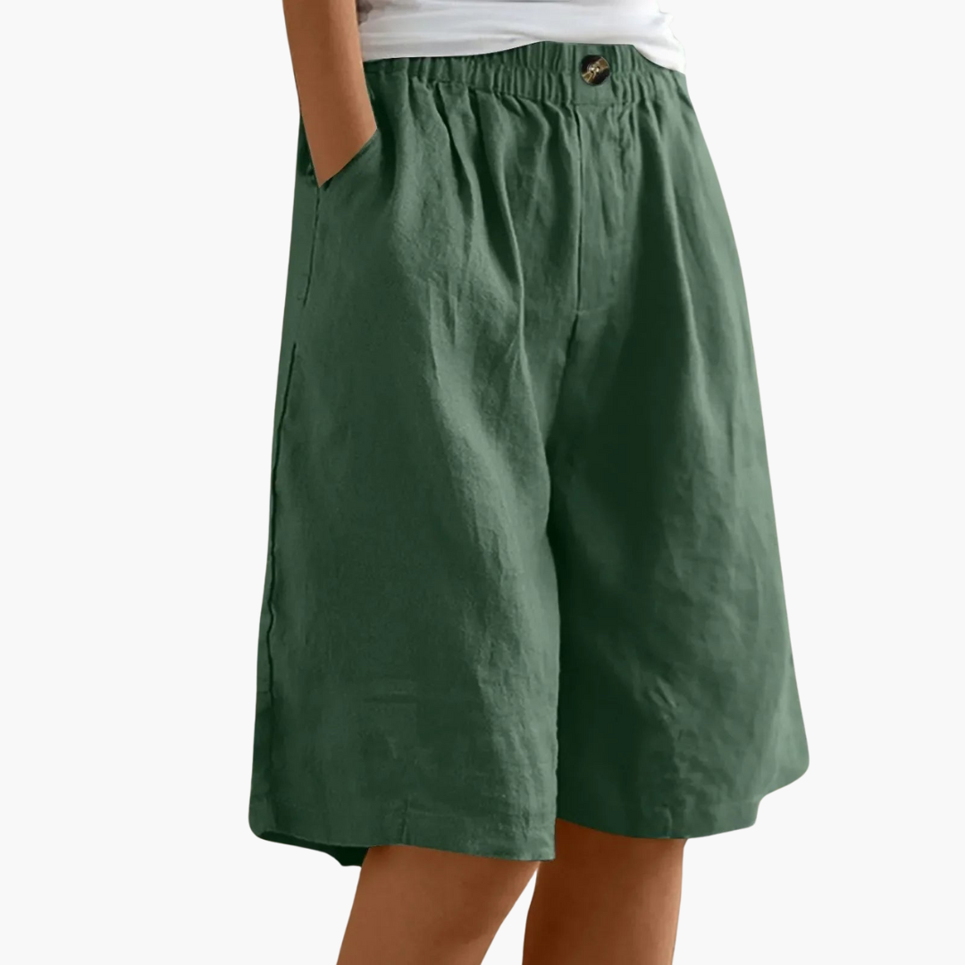 Nova | Bermuda Shorts Dames | Linnen-Katoen Zomerbroek | Luchtig & Comfortabel | Elastische Tailleband & Zakken