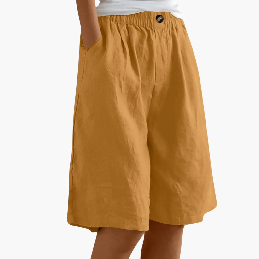 Nova | Bermuda Shorts Dames | Linnen-Katoen Zomerbroek | Luchtig & Comfortabel | Elastische Tailleband & Zakken