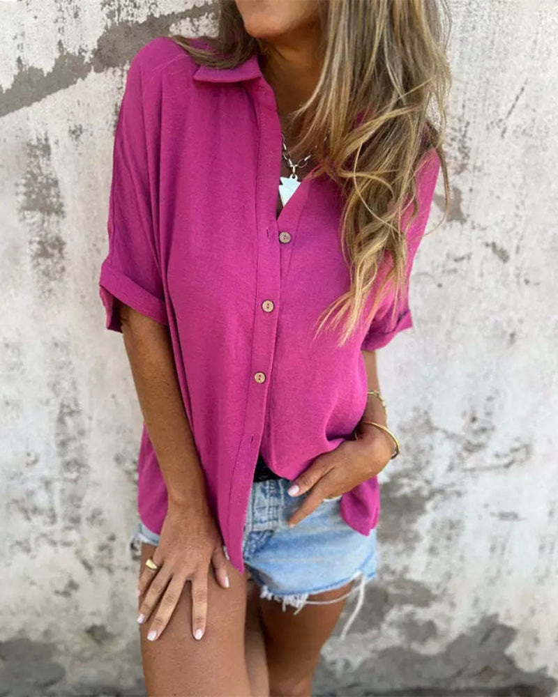 Luna | Oversized Blouse Dames | Luchtige Zomerblouse | Korte Mouwen | Button Down | Casual & Losvallend | Ademend en Comfortabel