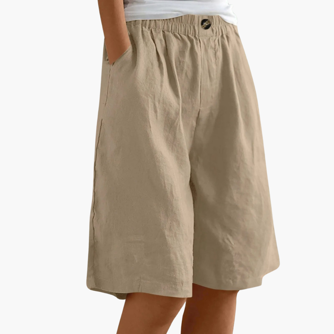 Nova | Bermuda Shorts Dames | Linnen-Katoen Zomerbroek | Luchtig & Comfortabel | Elastische Tailleband & Zakken