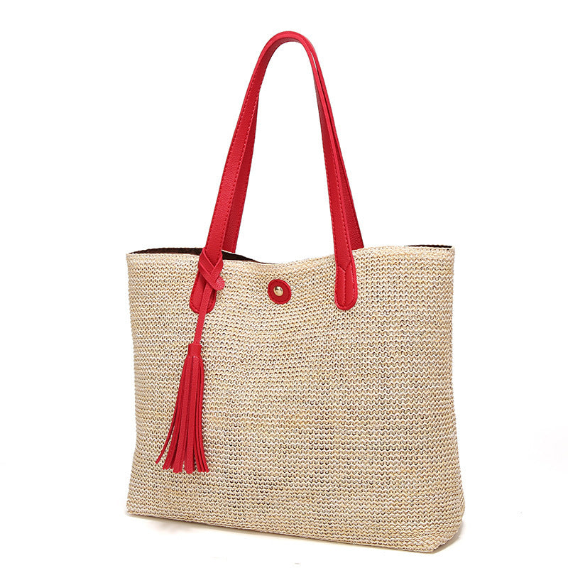 Santorini™ | Elegante Gevlochten Strandtas | Ruime & Lichtgewicht Tote met Leren Hengsels