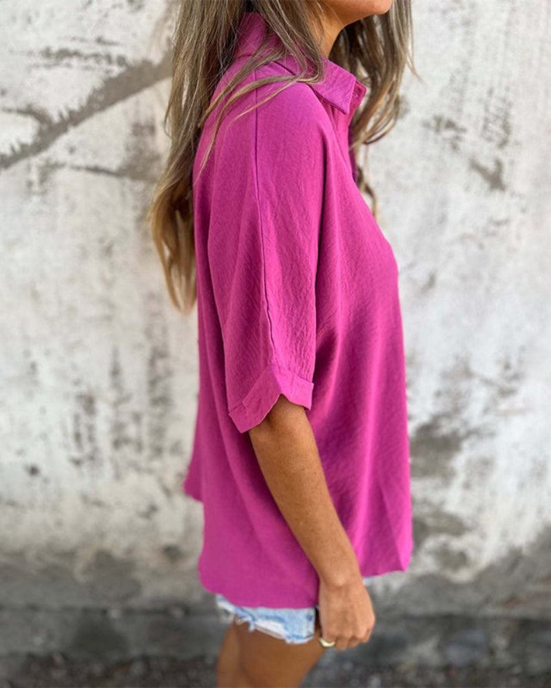 Luna | Oversized Blouse Dames | Luchtige Zomerblouse | Korte Mouwen | Button Down | Casual & Losvallend | Ademend en Comfortabel