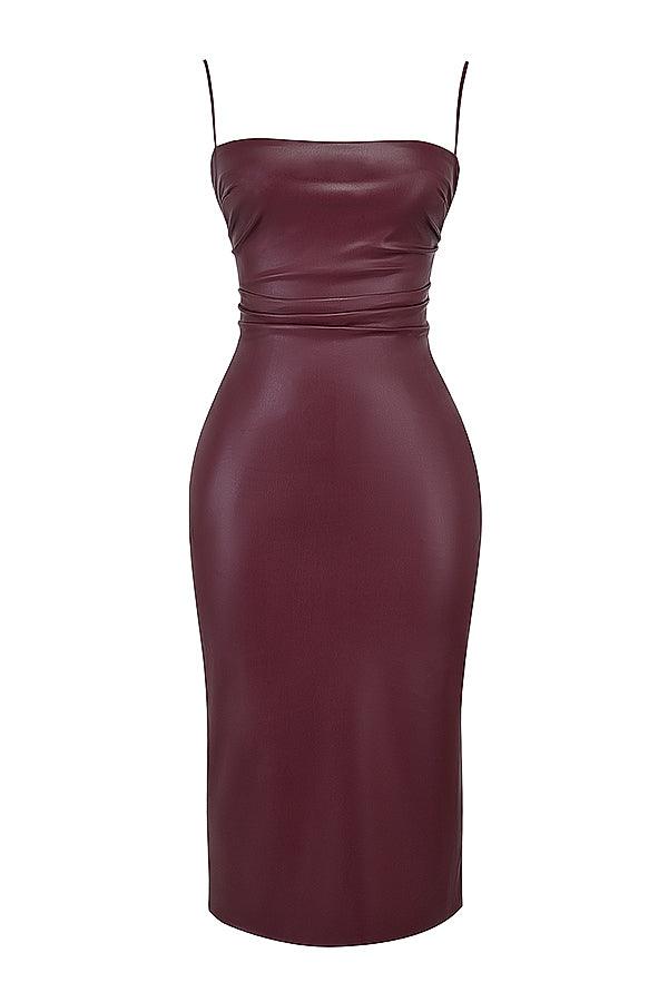 Valena | Vegan Leather Bodycon Midi-Jurk Dames
