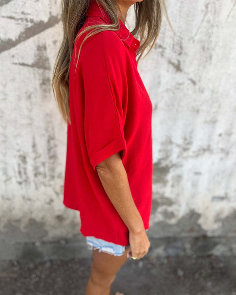 Luna | Oversized Blouse Dames | Luchtige Zomerblouse | Korte Mouwen | Button Down | Casual & Losvallend | Ademend en Comfortabel
