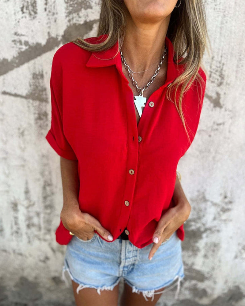 Luna | Oversized Blouse Dames | Luchtige Zomerblouse | Korte Mouwen | Button Down | Casual & Losvallend | Ademend en Comfortabel