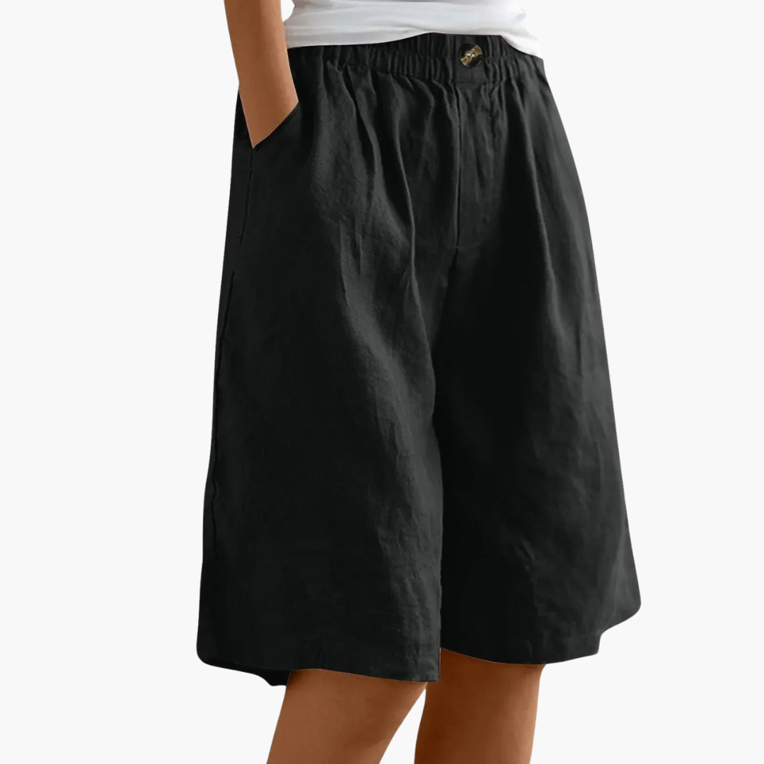 Nova | Bermuda Shorts Dames | Linnen-Katoen Zomerbroek | Luchtig & Comfortabel | Elastische Tailleband & Zakken