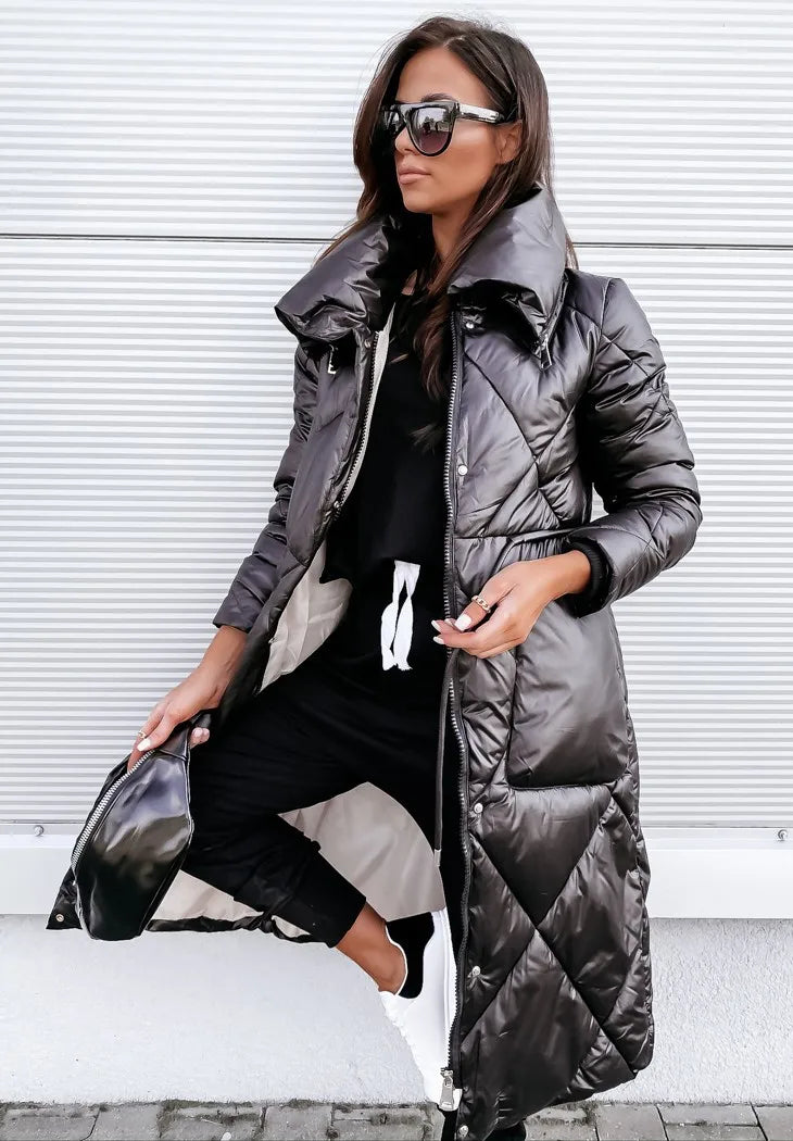 Sylvenne | Lange Metallic Puffer Jas Dames