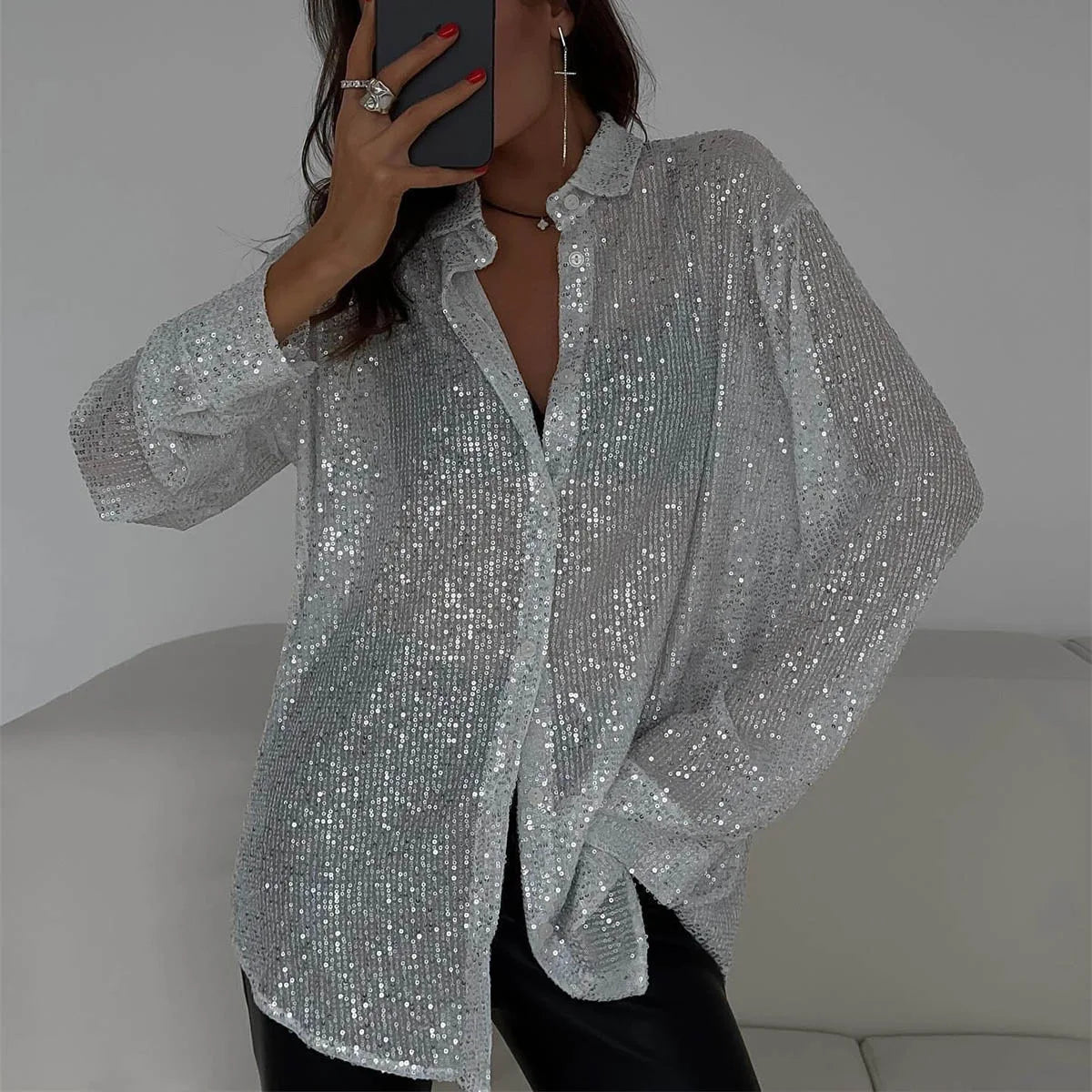 Luminara Doorzichtige Glitter Blouse Dames
