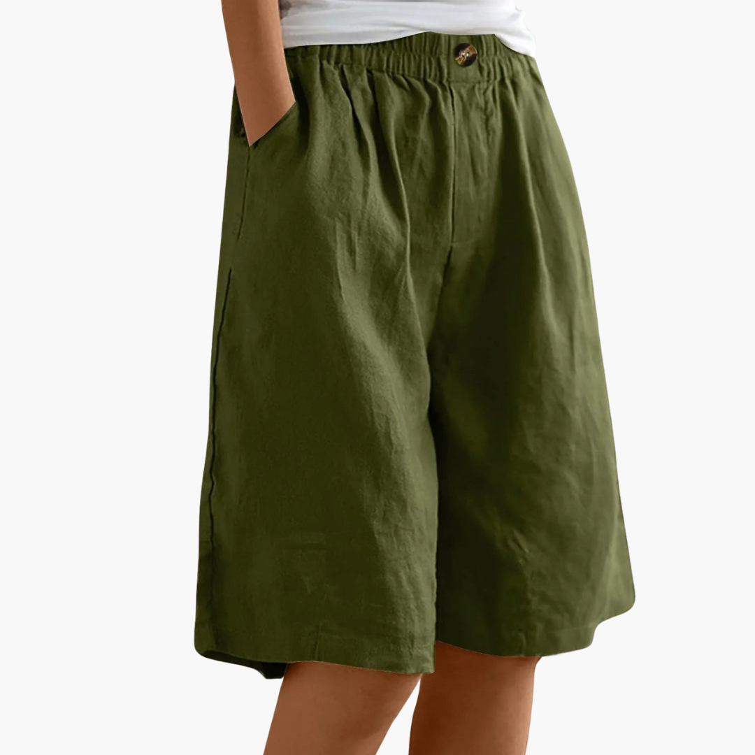 Nova | Bermuda Shorts Dames | Linnen-Katoen Zomerbroek | Luchtig & Comfortabel | Elastische Tailleband & Zakken
