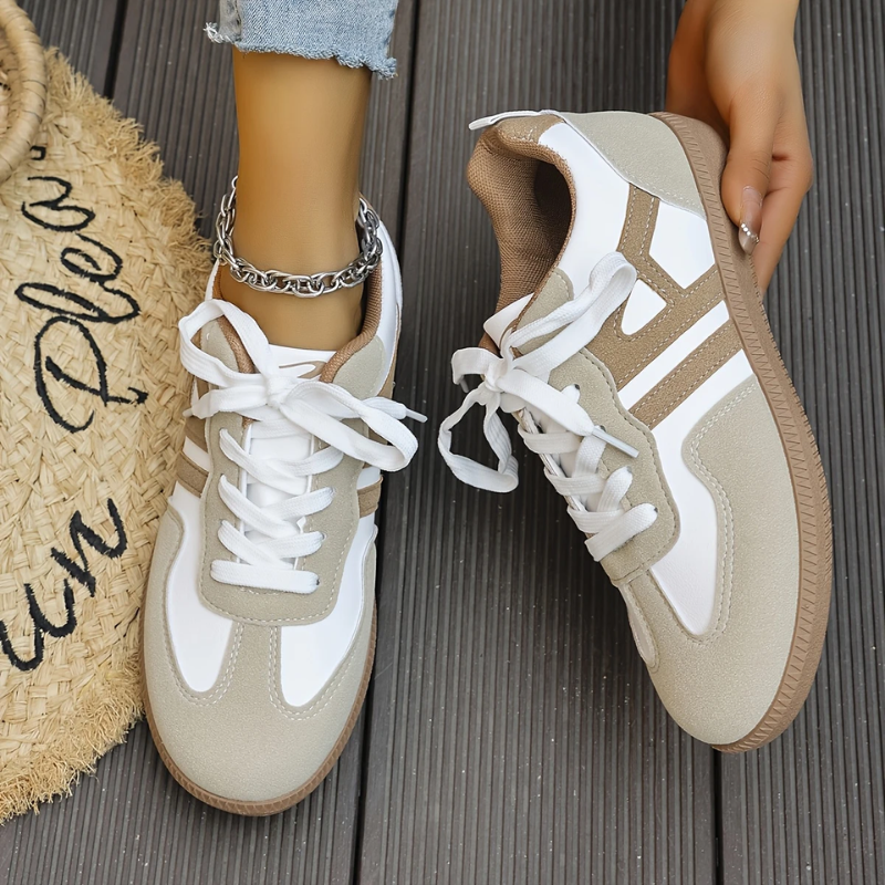 Nova | Retro Sneakers Dames | Beige-Wit | Suède & Mesh | Comfortabel & Lichtgewicht | Casual Sportieve Schoenen