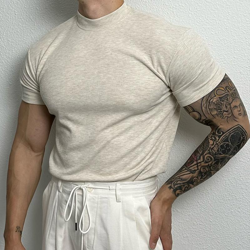 Elian | Fitted T-Shirt Heren | Ribgebreid Shirt met Opstaande Kraag & Korte Mouwen