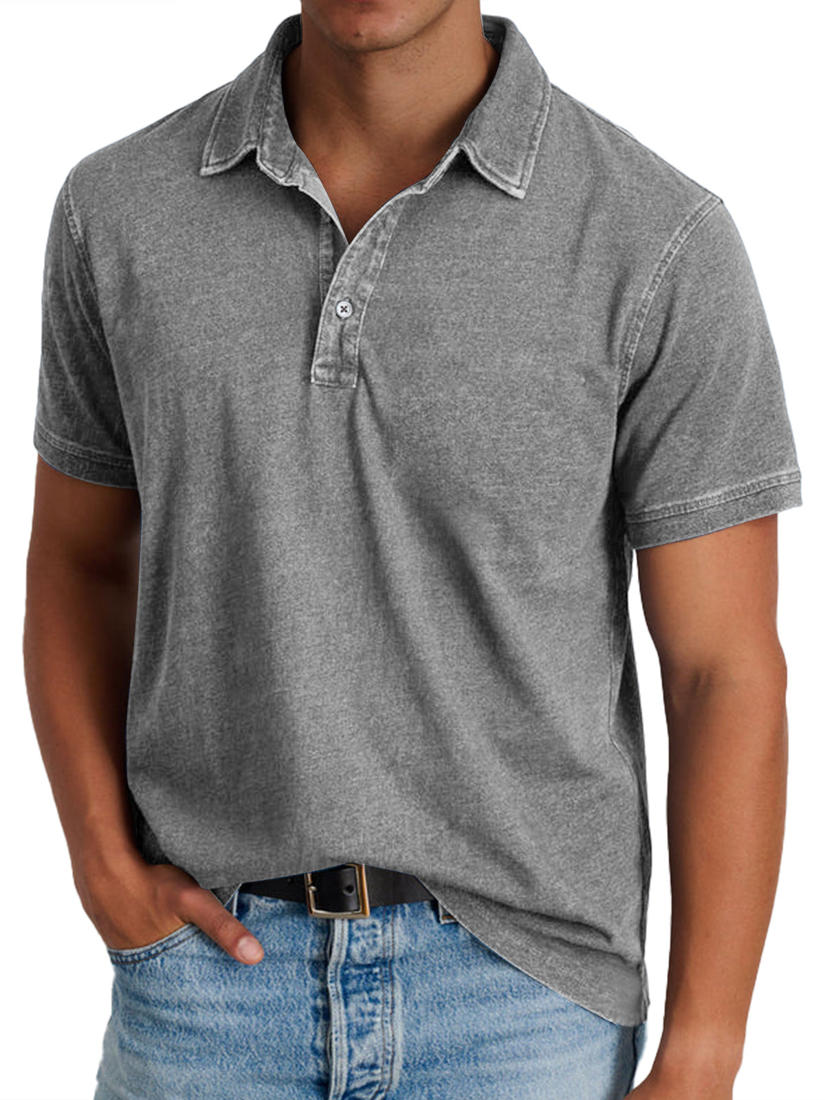 Leandro | Casual Herenpolo met Vintage Wassing en Klassieke Kraag