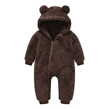 Elian™ | Unisex Teddy Onesie voor Baby’s | Warme Gevoerde Winter Jumpsuit met Capuchon en Berenoortjes