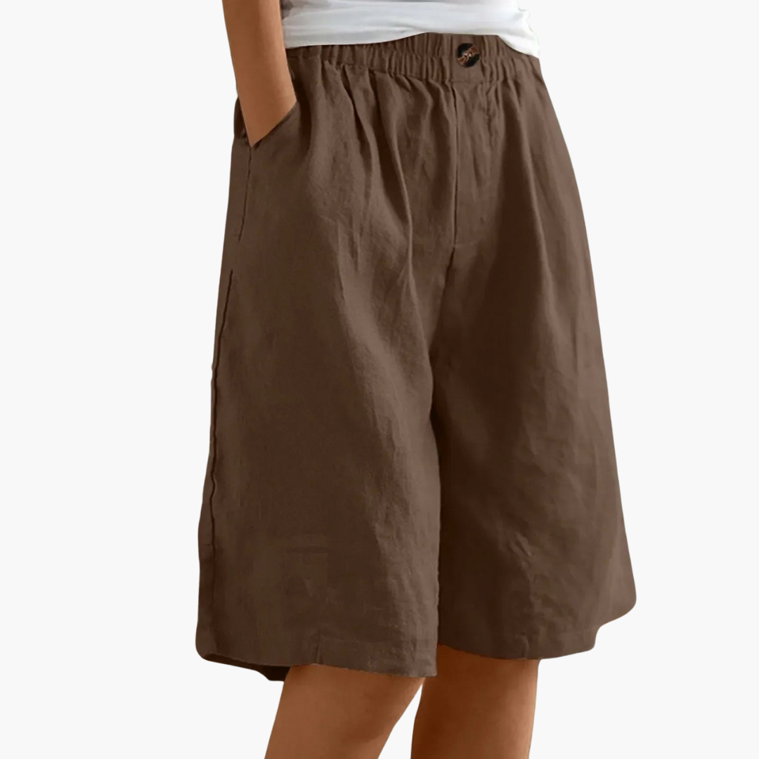 Nova | Bermuda Shorts Dames | Linnen-Katoen Zomerbroek | Luchtig & Comfortabel | Elastische Tailleband & Zakken