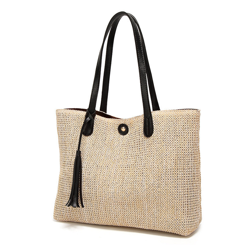 Santorini™ | Elegante Gevlochten Strandtas | Ruime & Lichtgewicht Tote met Leren Hengsels