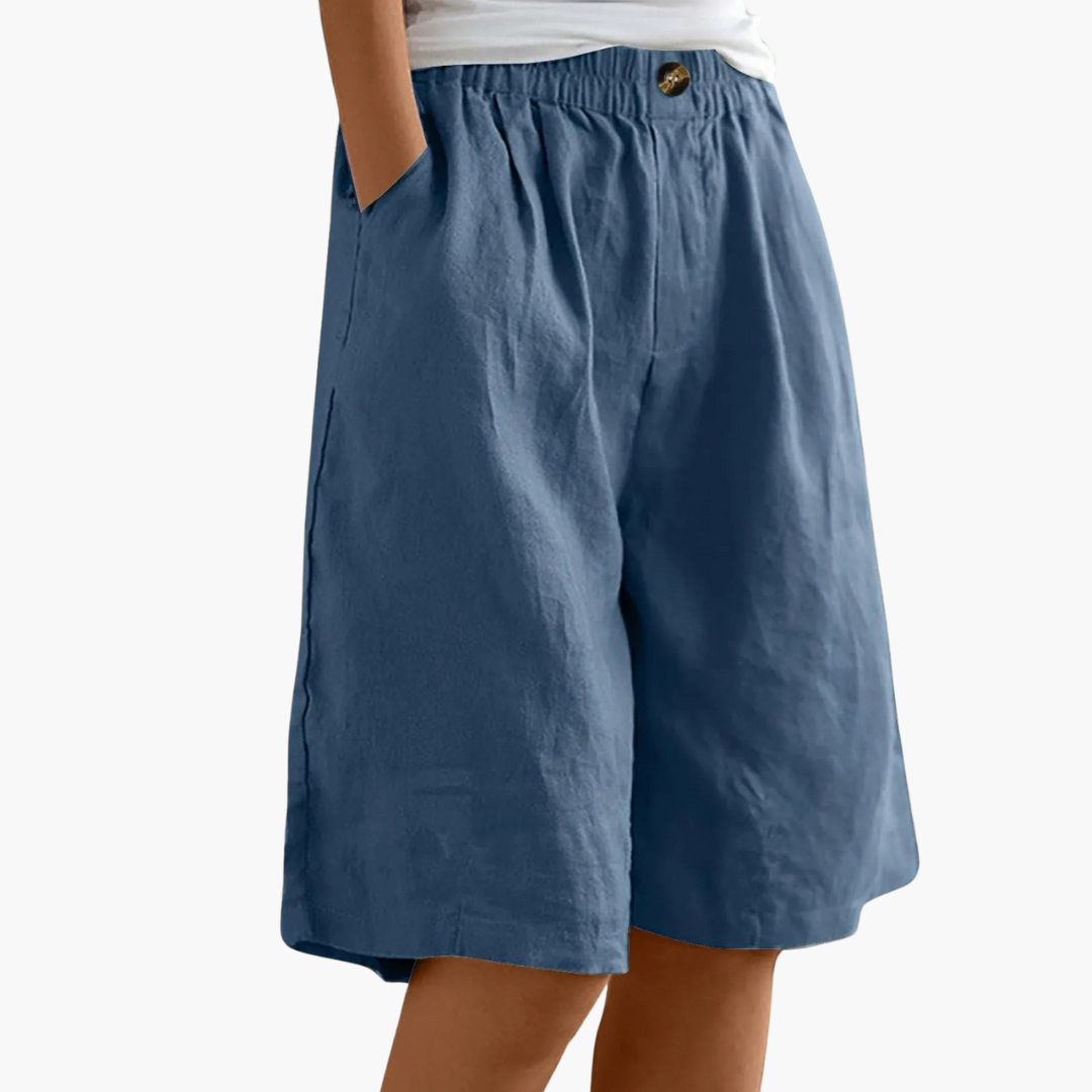 Nova | Bermuda Shorts Dames | Linnen-Katoen Zomerbroek | Luchtig & Comfortabel | Elastische Tailleband & Zakken
