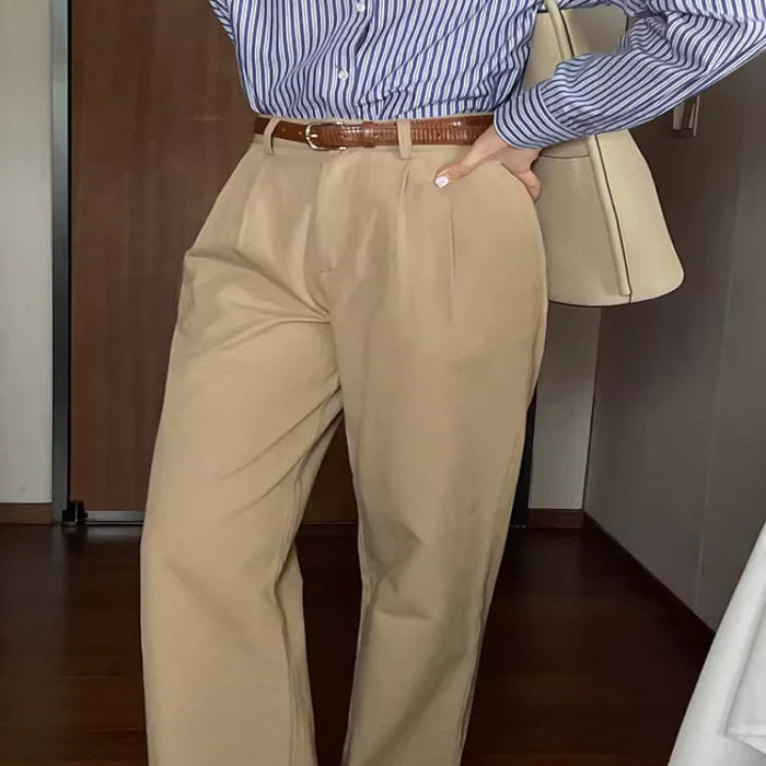 Leandra™ | Dames High-Waist Wijde Pantalon met Riem | Elegante Luchtige Broek met Plooien en Rechte Pijpen