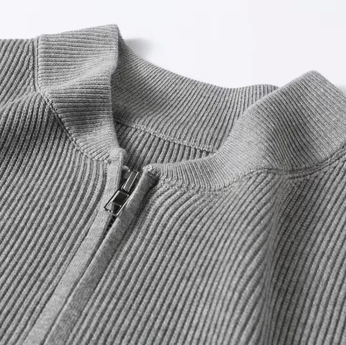 Milo™ | Fijngebreid Luxe Herenvest Met Two-way Ritssluiting En Opstaande Kraag | Ribbel Structuur