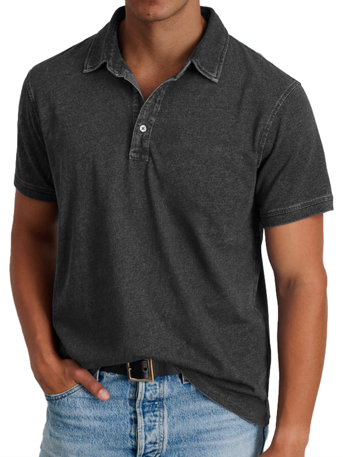 Leandro | Casual Herenpolo met Vintage Wassing en Klassieke Kraag