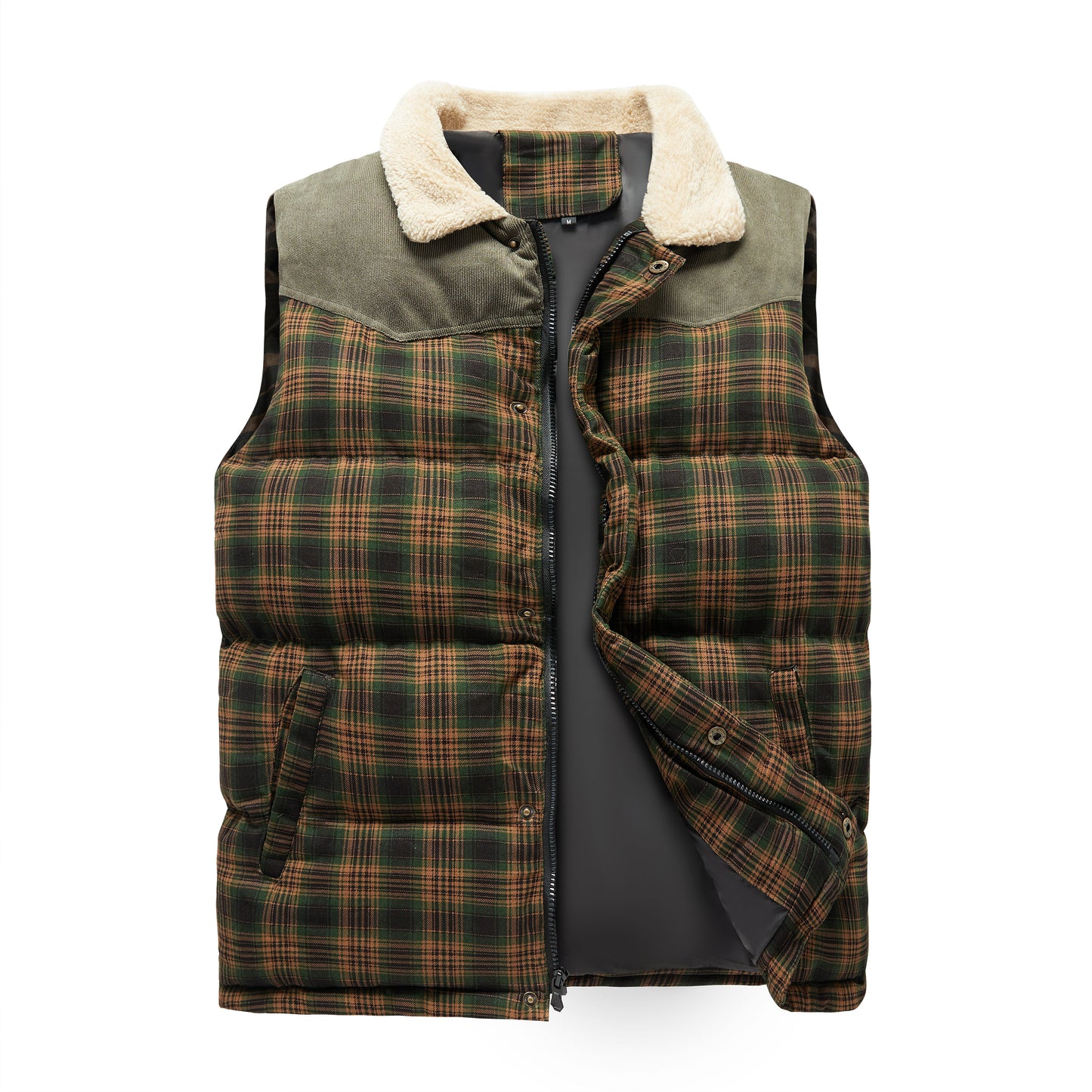 Lazaro | Geruite Bodywarmer Heren met Sherpa Kraag & Gewatteerde Voering
