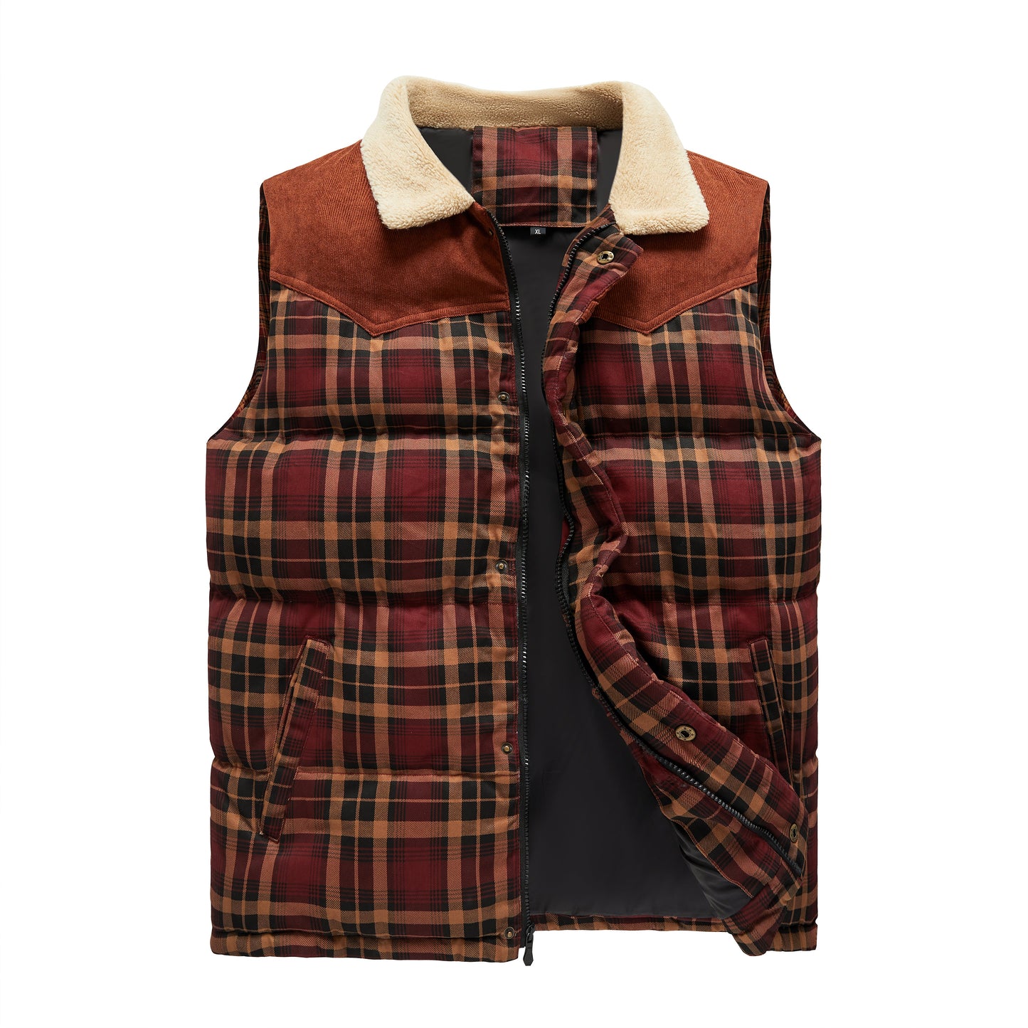 Lazaro | Geruite Bodywarmer Heren met Sherpa Kraag & Gewatteerde Voering