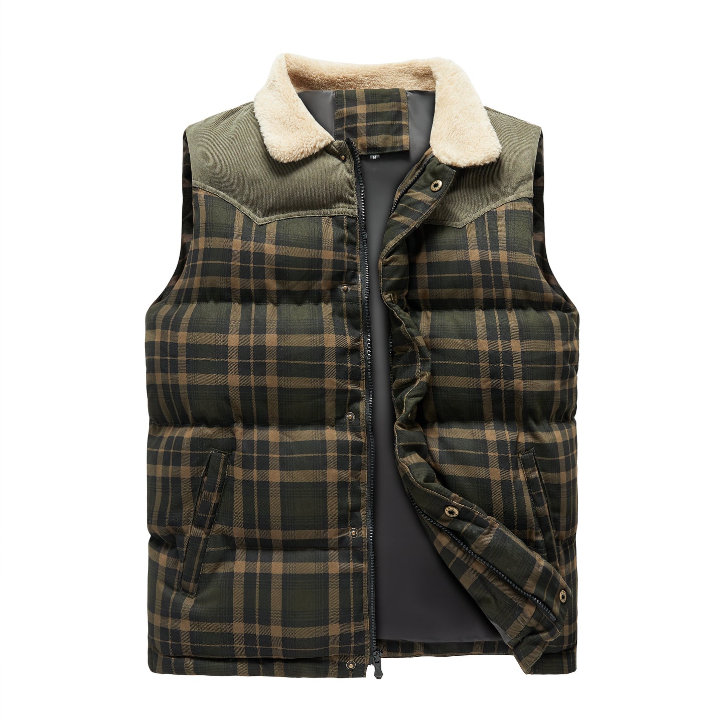 Lazaro | Geruite Bodywarmer Heren met Sherpa Kraag & Gewatteerde Voering