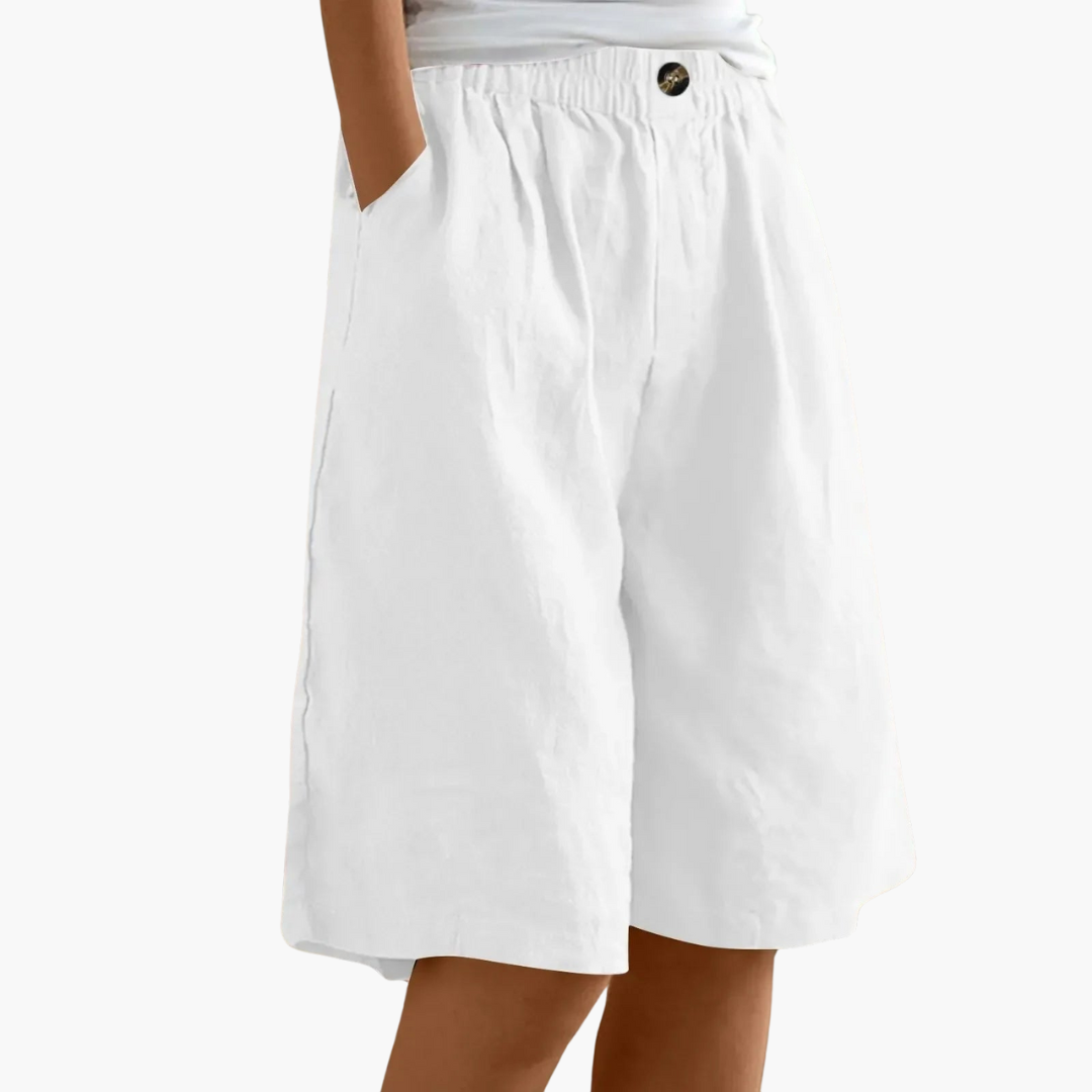 Nova | Bermuda Shorts Dames | Linnen-Katoen Zomerbroek | Luchtig & Comfortabel | Elastische Tailleband & Zakken