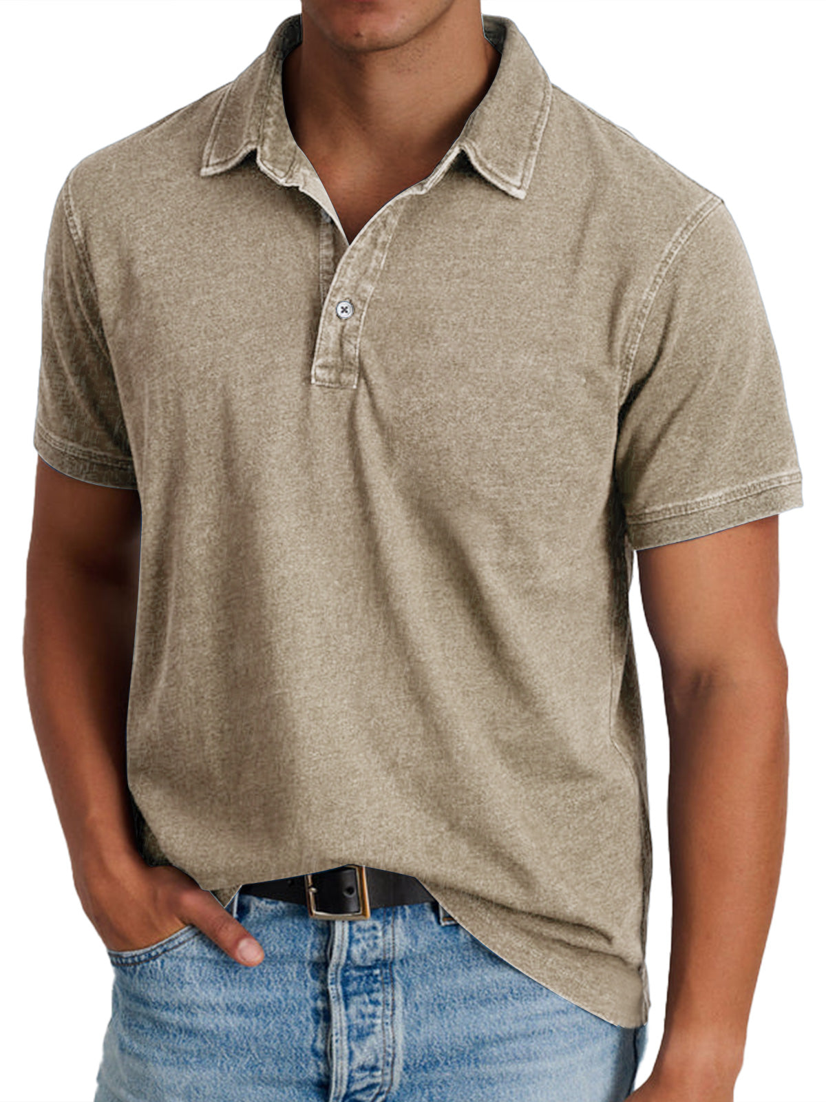 Leandro | Casual Herenpolo met Vintage Wassing en Klassieke Kraag