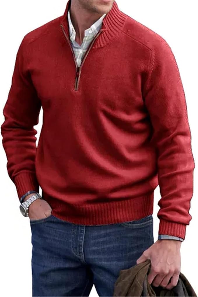Liam™ | Heren Half-Zip Gebreide Trui | Fijngebreide Pullover met Ritskraag en Opstaande Ribboord