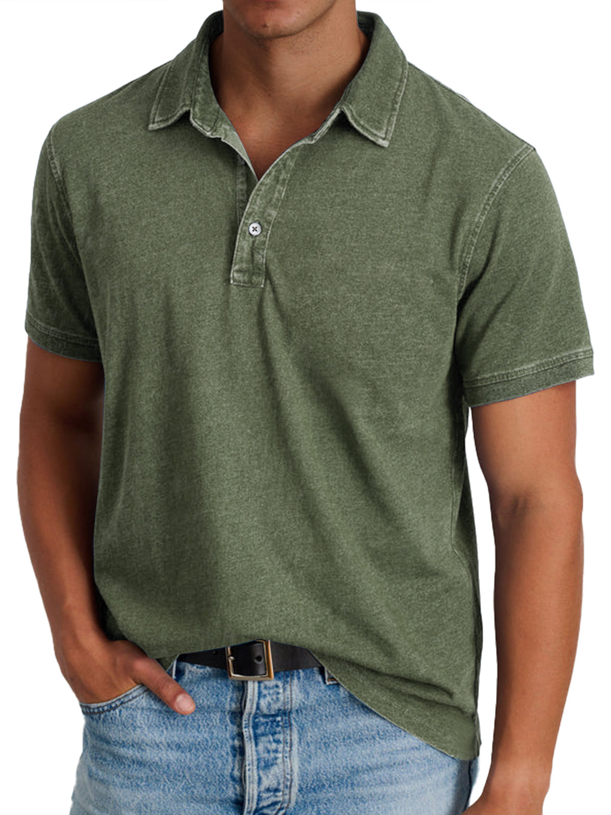 Leandro | Casual Herenpolo met Vintage Wassing en Klassieke Kraag