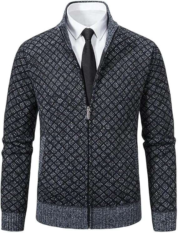 Magnus™ | Heren Zakelijk Gebreid Vest met Rits | Stijlvolle Jacquard Cardigan met Opstaande Kraag en Luxe Afwerking