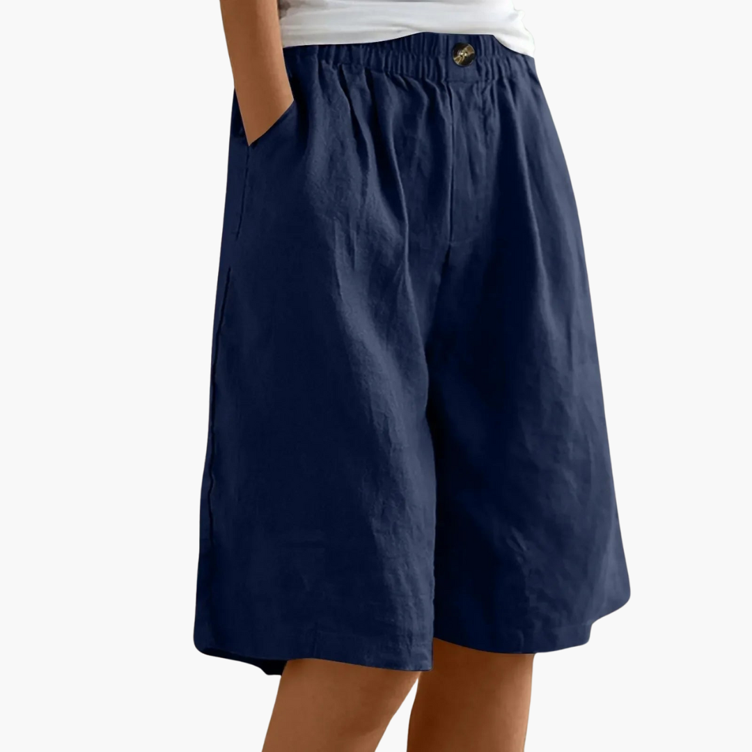 Nova | Bermuda Shorts Dames | Linnen-Katoen Zomerbroek | Luchtig & Comfortabel | Elastische Tailleband & Zakken