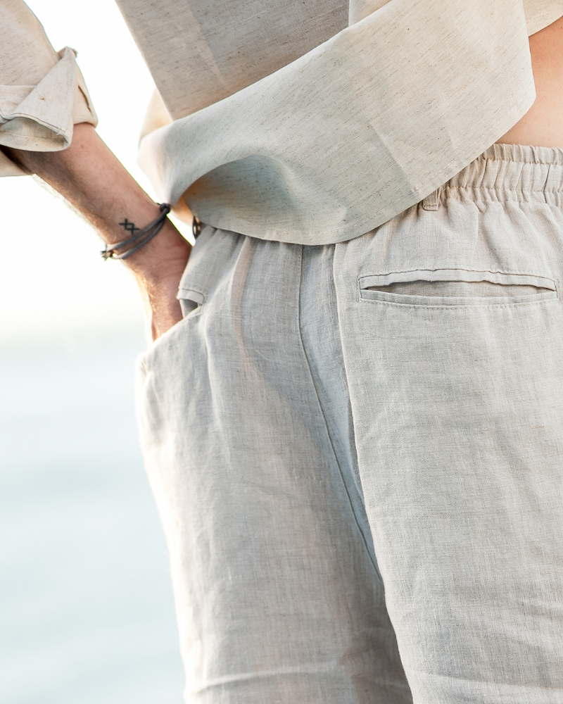 Nereo | Linnenlook Zomershort Heren met Elastische Taille & Steekzakken