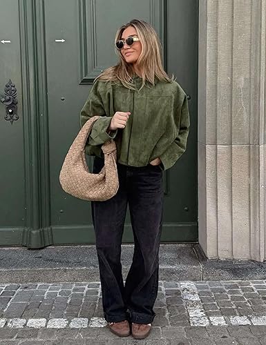Rey | Oversized Cropped Jas Dames | Olijfgroen | Suède-Look | Streetwear & Casual | Lente & Herfst Overgangsjas