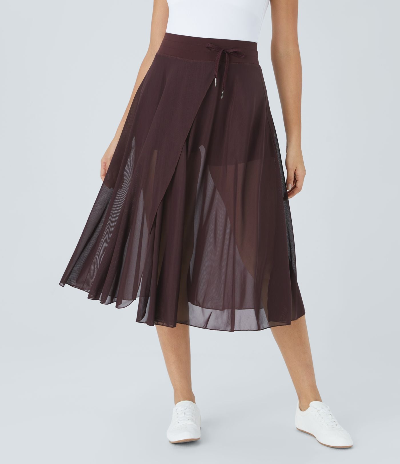 Liora™ | Dames Overslagrok met Binnenbroek & Verborgen Zak | Luchtige Midi Rok met Striksluiting