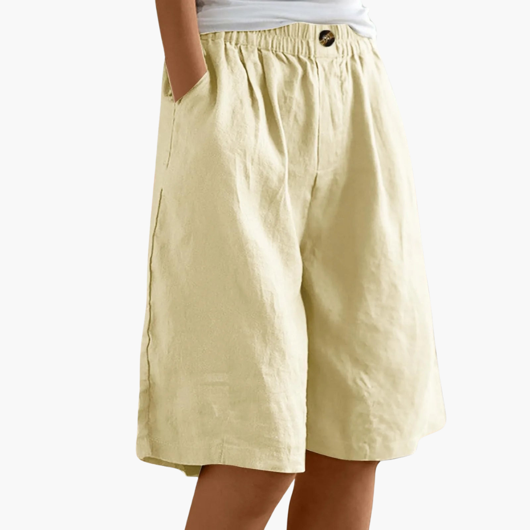 Nova | Bermuda Shorts Dames | Linnen-Katoen Zomerbroek | Luchtig & Comfortabel | Elastische Tailleband & Zakken