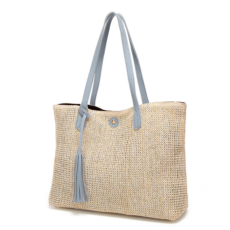 Santorini™ | Elegante Gevlochten Strandtas | Ruime & Lichtgewicht Tote met Leren Hengsels