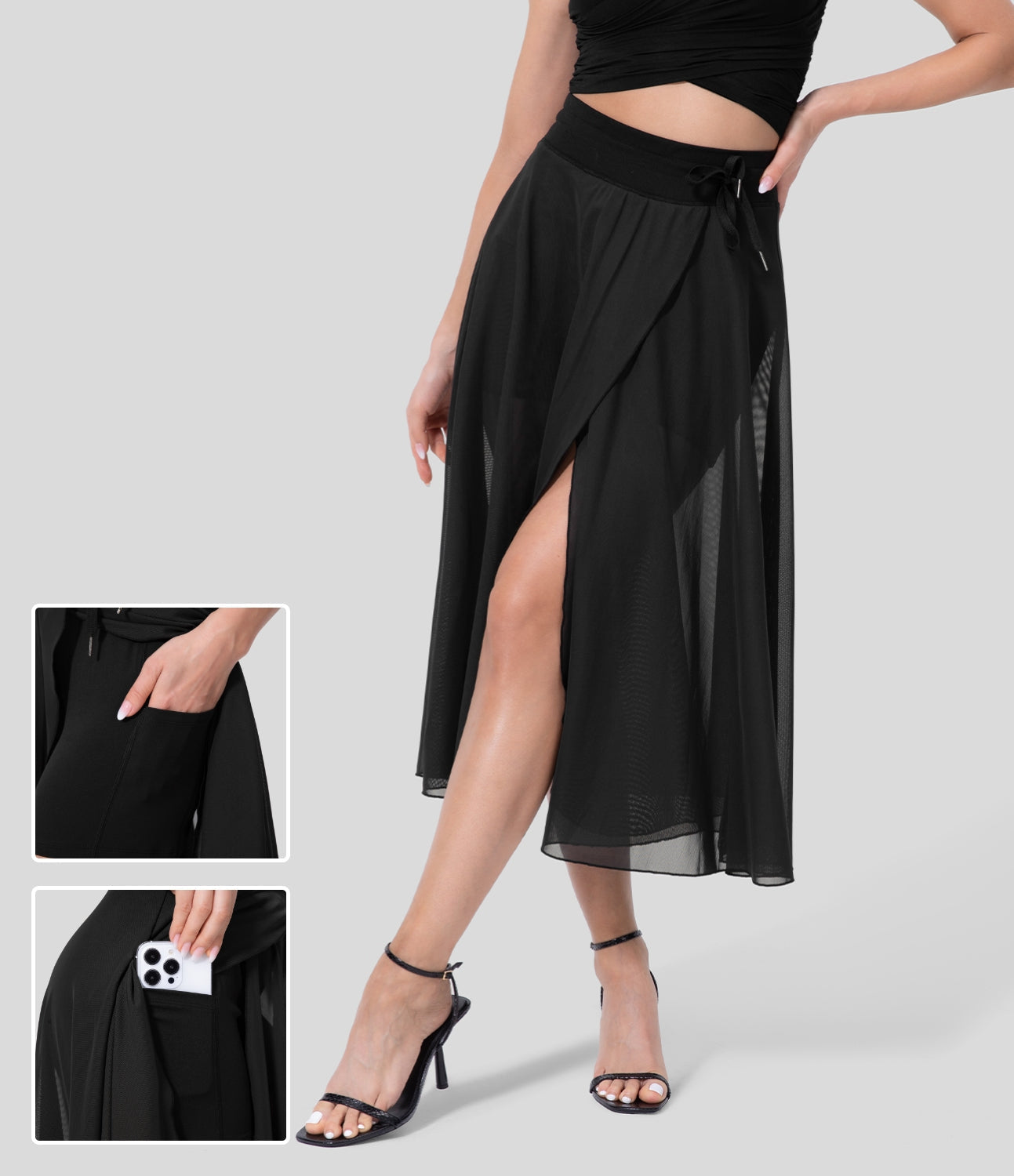 Liora™ | Dames Overslagrok met Binnenbroek & Verborgen Zak | Luchtige Midi Rok met Striksluiting