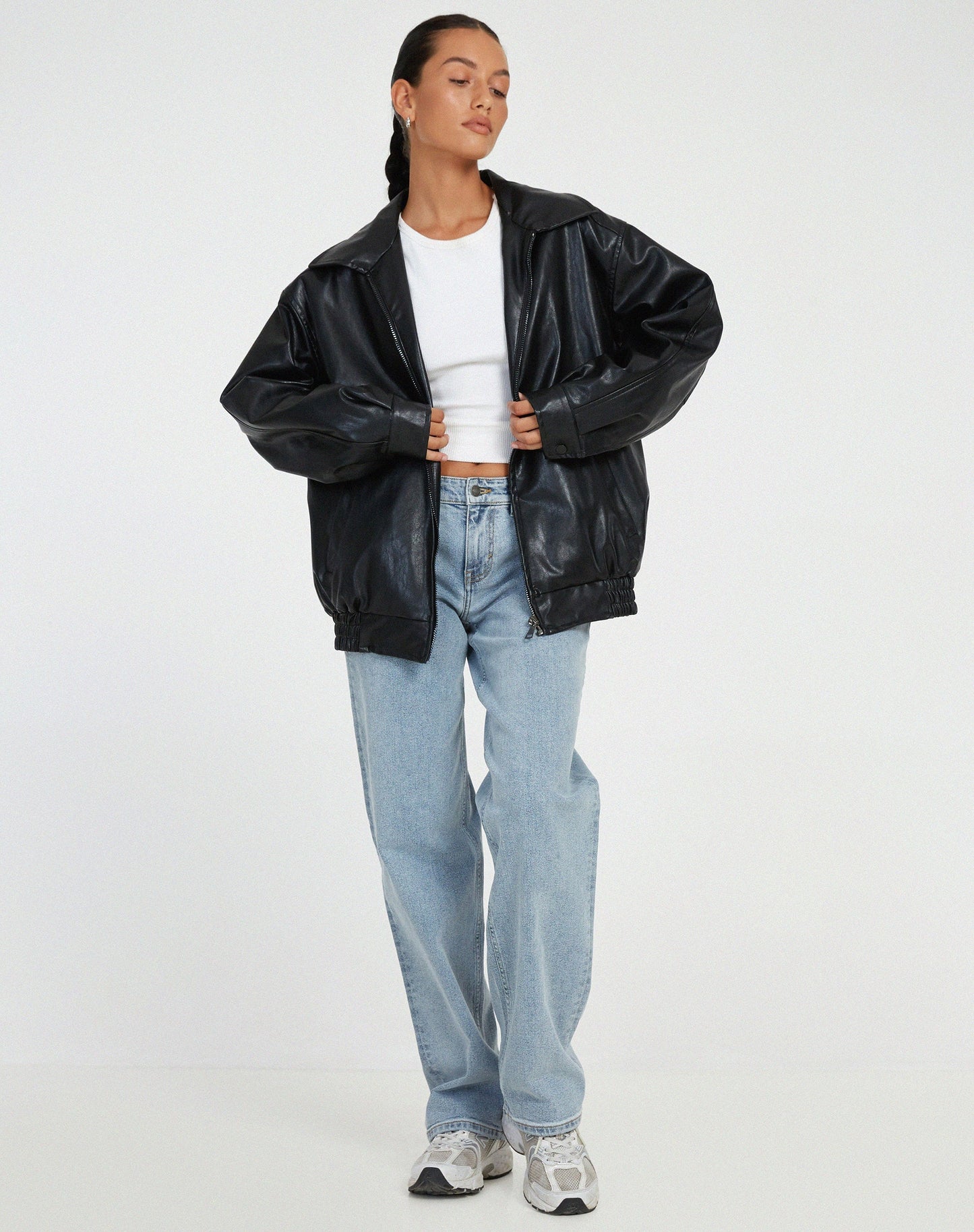 Marzena™ | Dames Oversized Faux Leren Jack | Donkerbruin Retro Bomberjack met Ritssluiting en Steekzakken