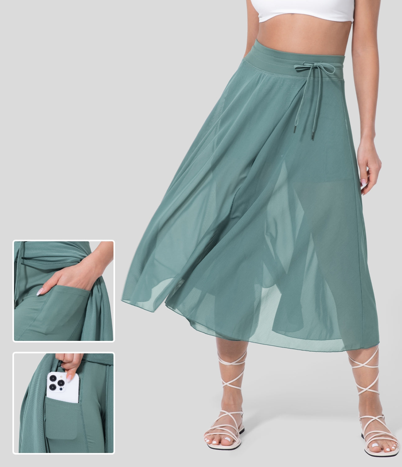Liora™ | Dames Overslagrok met Binnenbroek & Verborgen Zak | Luchtige Midi Rok met Striksluiting