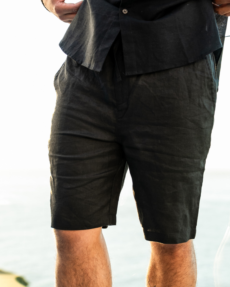 Nereo | Linnenlook Zomershort Heren met Elastische Taille & Steekzakken