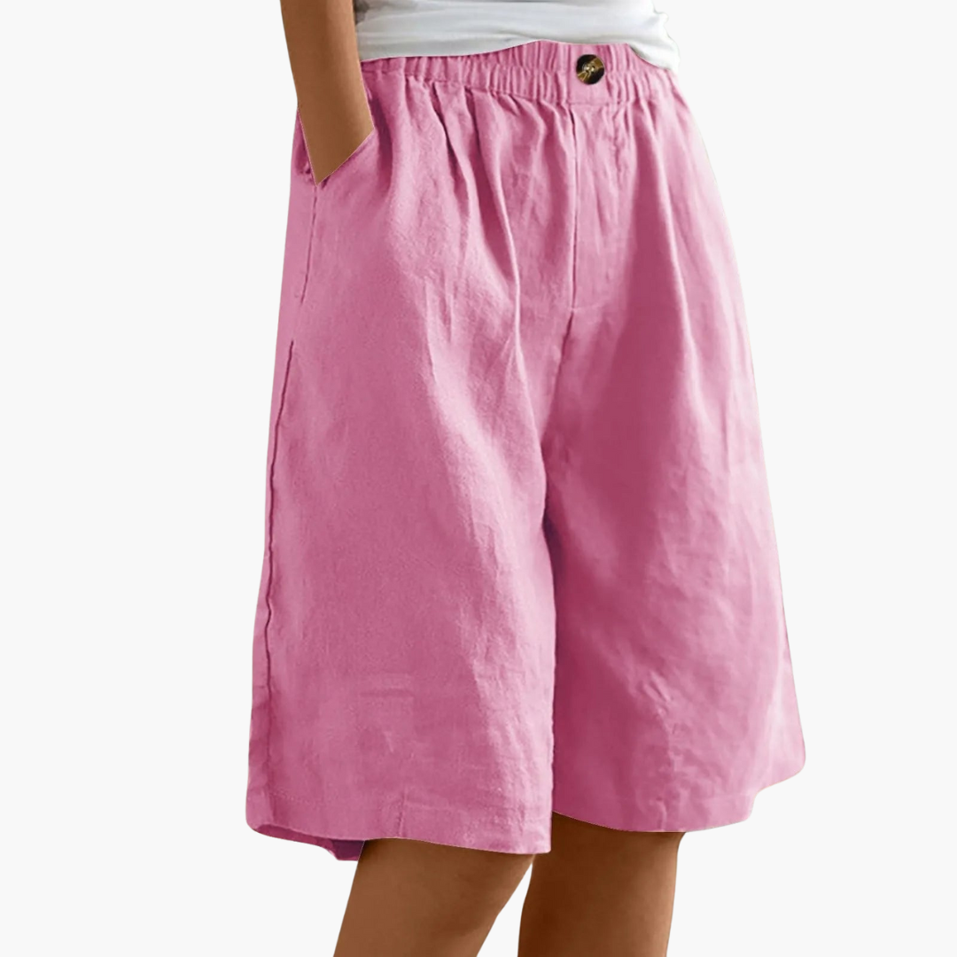Nova | Bermuda Shorts Dames | Linnen-Katoen Zomerbroek | Luchtig & Comfortabel | Elastische Tailleband & Zakken