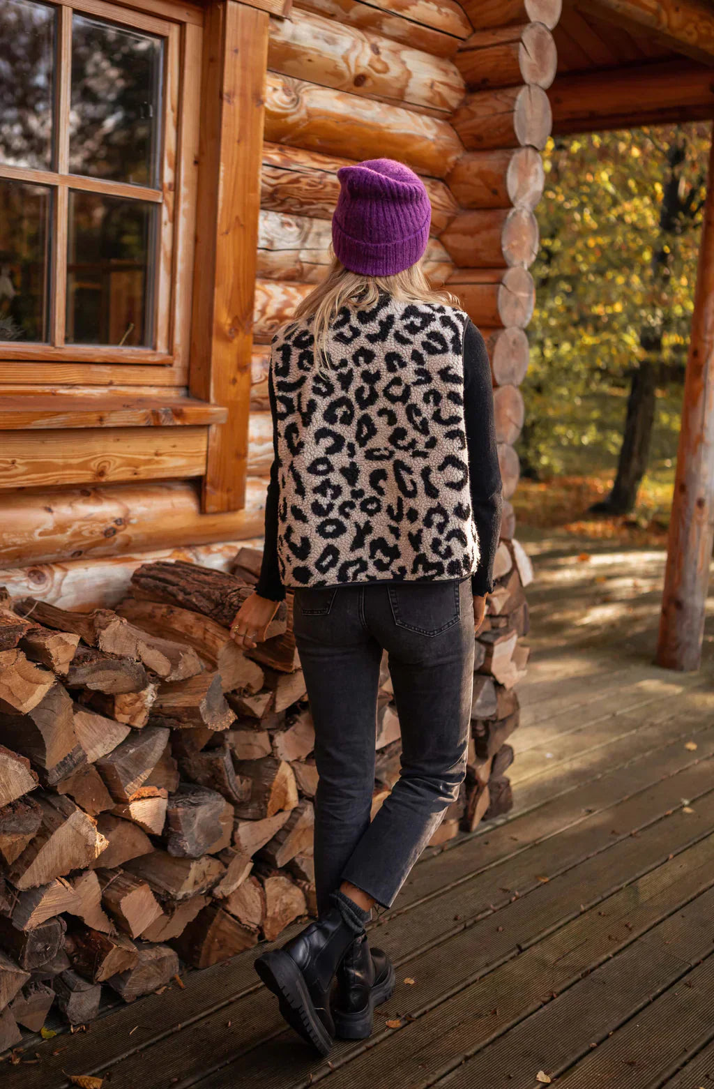 Kaela | Sherpa Fleece Panterprint Bodywarmer Dames