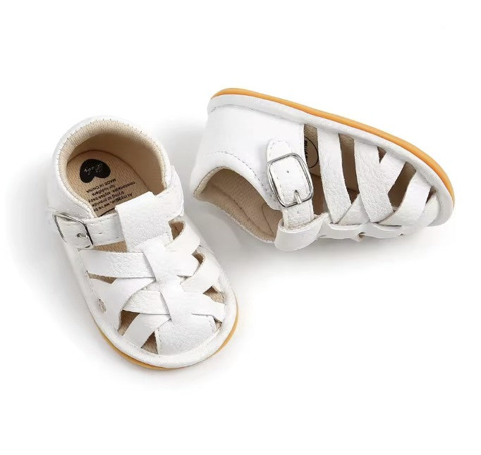 Aeris™ | Wit Leren Babysandalen met Gesp en Flexibele Antislip Zool
