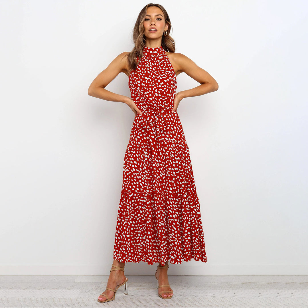 Viola | Mouwloze Zomerjurk met Halsstrik en Polkadotprint Dames